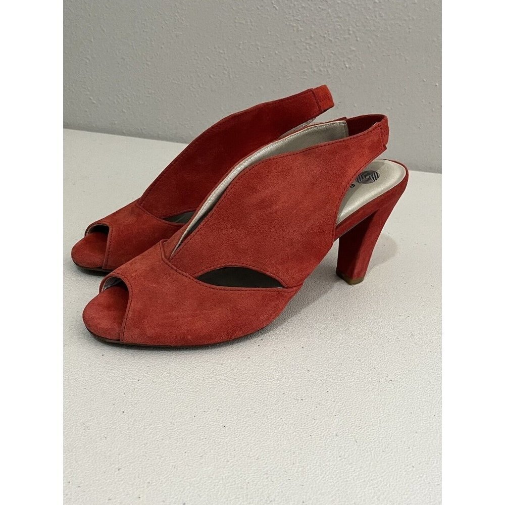 Eric Michael Red Suede Peep-Toe Slingback Heels
